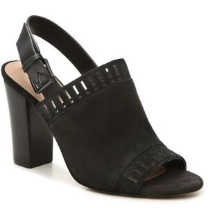 Tahari Maya Black Suede Peep Toe Slingback Block Heel Sandals Sz 9